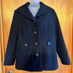 Women’s Black Wool Pea Coat JM Collection Petite Large